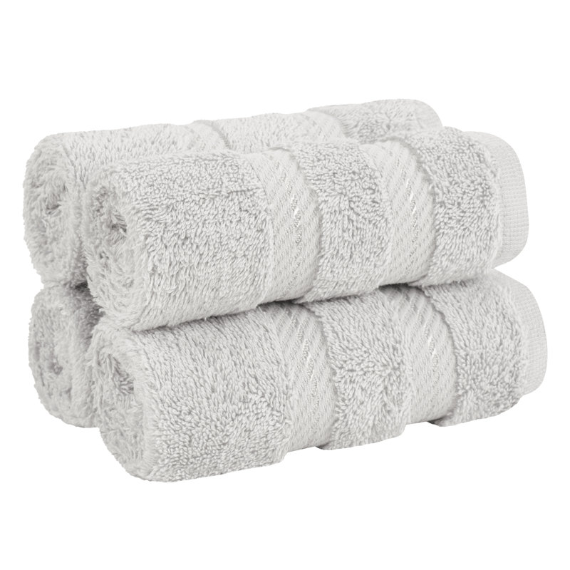 Darcelle 100% Cotton 4-Piece Turkish Washcloth Set, Silver Gray
