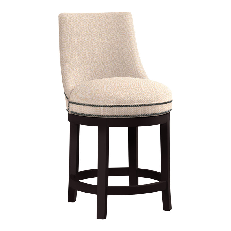 Vesper Upholstered Counter Stool with Solid Wood Frame, Espresso, Perigold Posh Linen