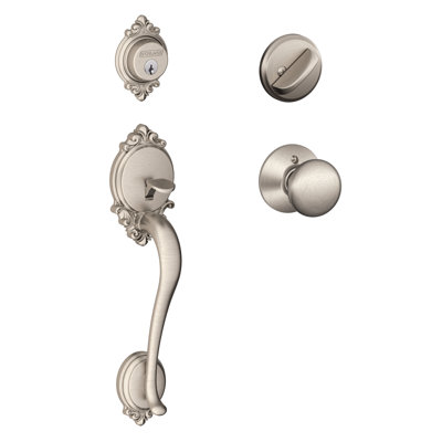 Brookshire Handleset with Single Cylinder Deadbolt and Plymouth Door Knob and Rosette