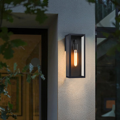 Applique murale d'extérieur 1 lumière 15,76 po avec finition noir mat et abat-jour en verre transparent