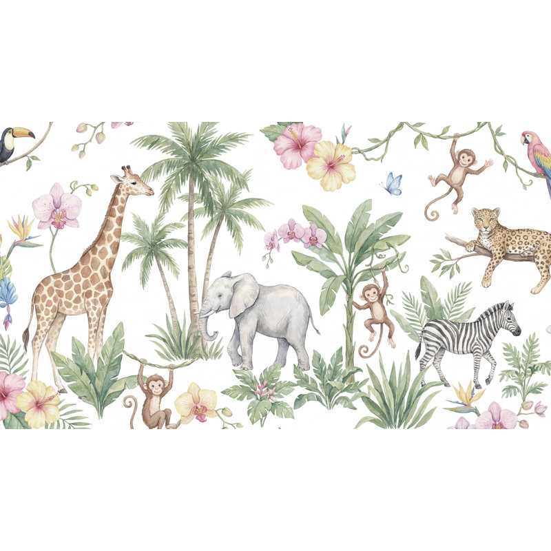 Papier peint floral Jungle Animals, 120" x 96", Non-Woven Nonpasted