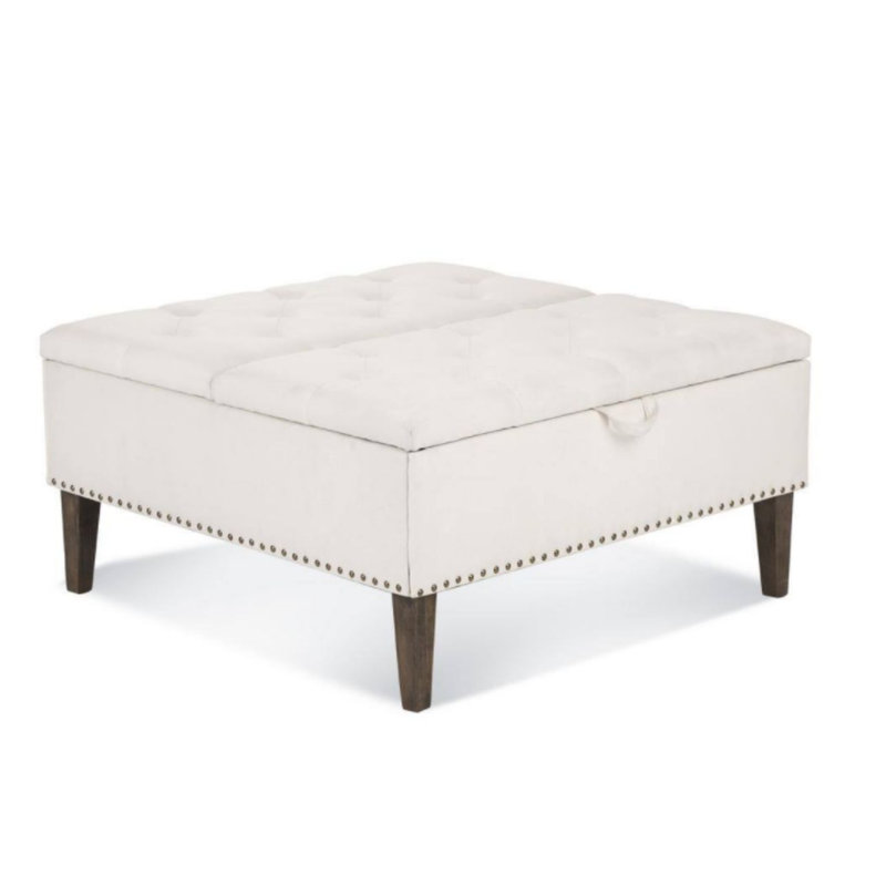 36 In. W White/double Open Door fabric Square Coffee Table Storage Ottoman