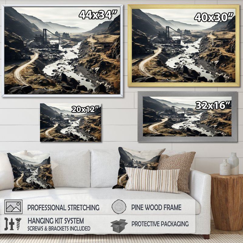 Moody Serenity Landscape I, Cadre flottant noir, H 16 po x l 32 po x P 1 po
