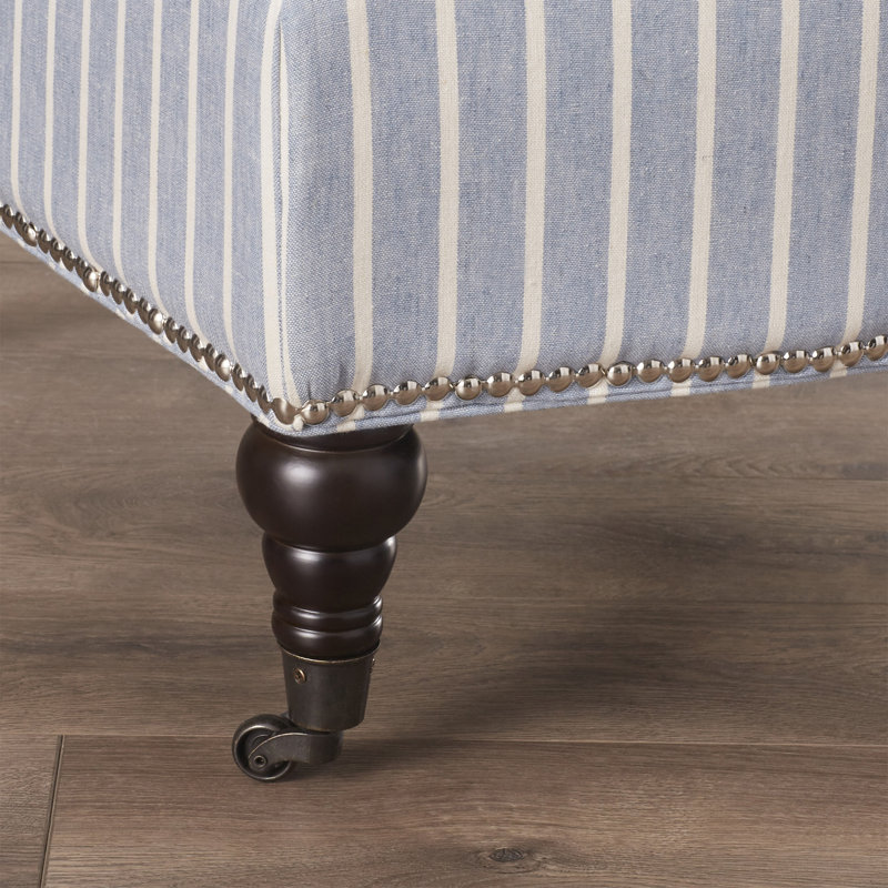 Upholstered Slipper Chair, Blue/White Linen Blend