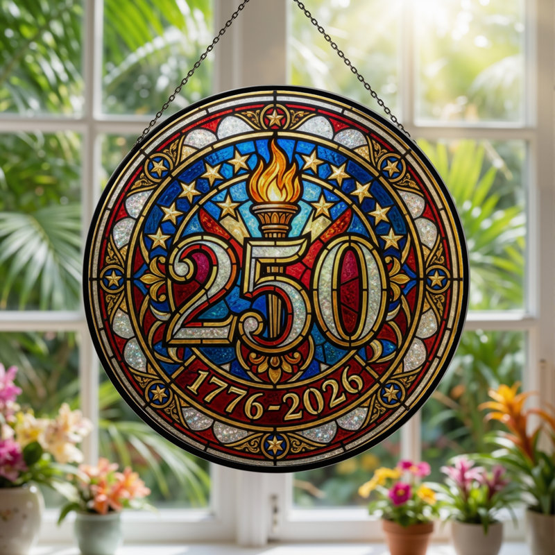 Panneau de vitrail de vitrail de décoration pour vitrail États-Unis 250th Anniversary, H 7,8 po