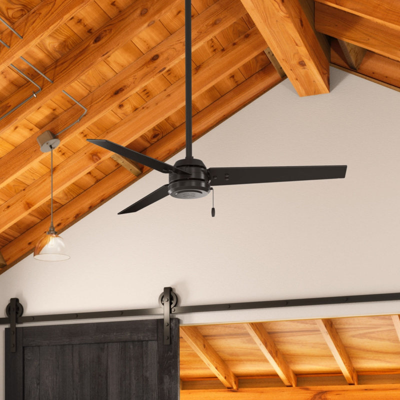 52" Cassius 3 - Blade Outdoor Standard Ceiling Fan with Pull Chain, Matte Black
