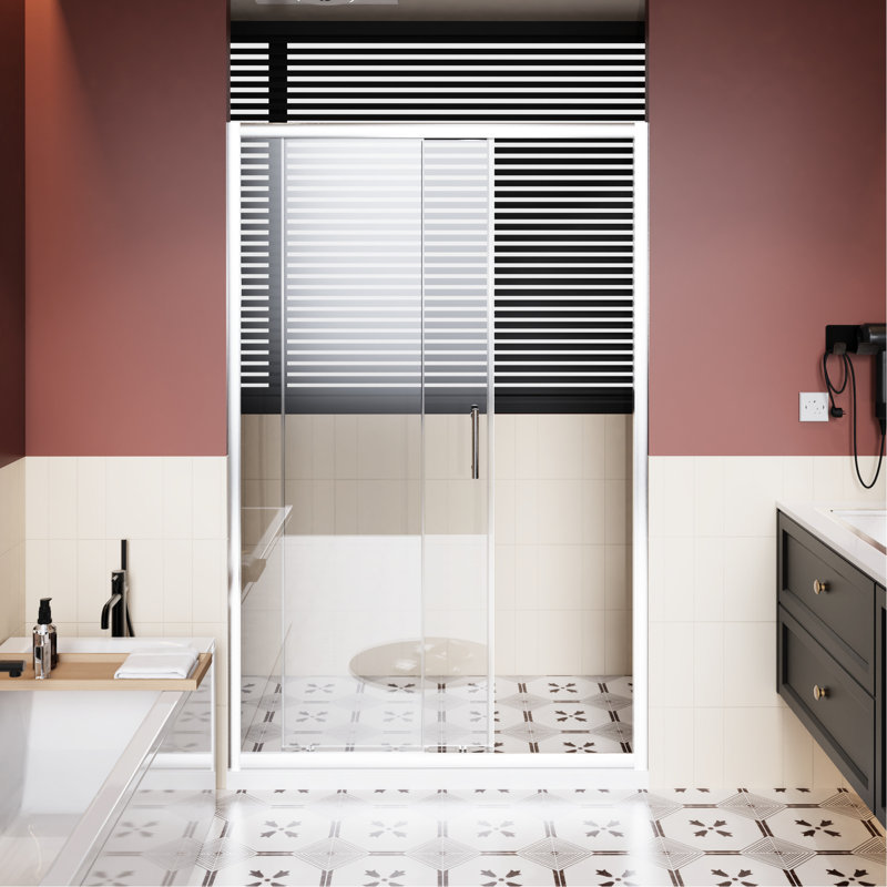 48 In W X 72 H Single Sliding Shower Door, 1/5 Inch Thick Clear Tempered Glass, Finish, Zinc Alloy Rollers For Smooth Glide, Stain - Aluminum Frame, Rust , Experience
