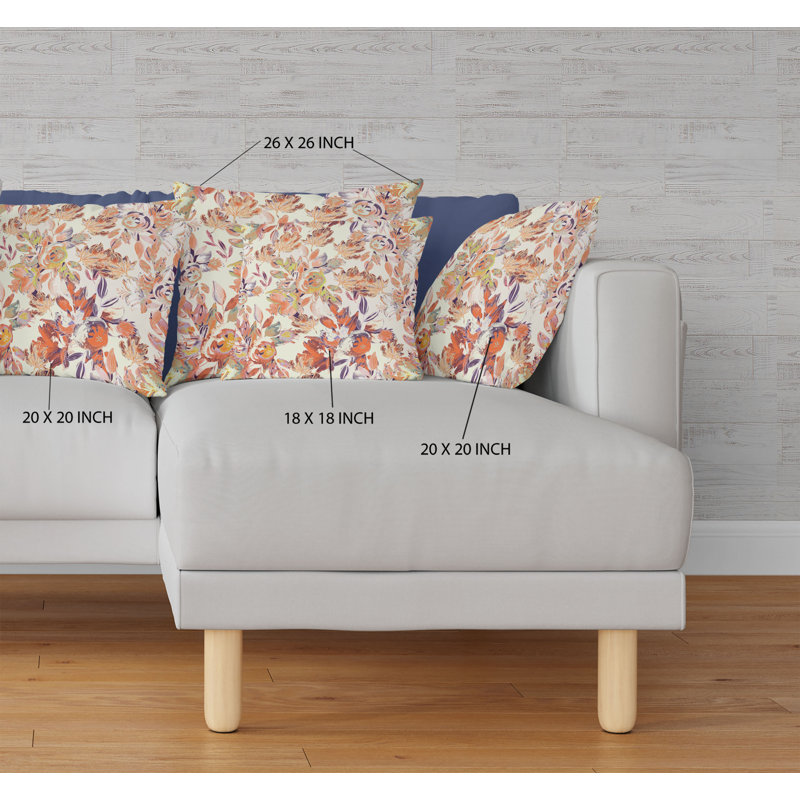 Floral Reversible Throw Pillow, 18" x 18", Red PeachCream