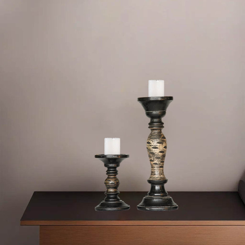 Chandelle de table en bois 2 pièces