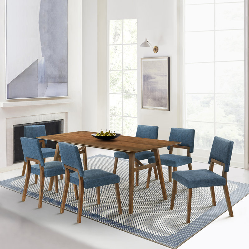 Flaner 6 - Person Four Leg Dining Set, Brown, Brown, Blue/Brown