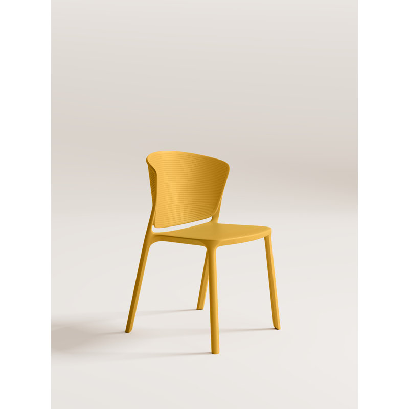 Italian Designer：Claudio Francesco Bellini；Aero Patio Outdoor Stacking Dining Side Chair (Set of 2), Yellow