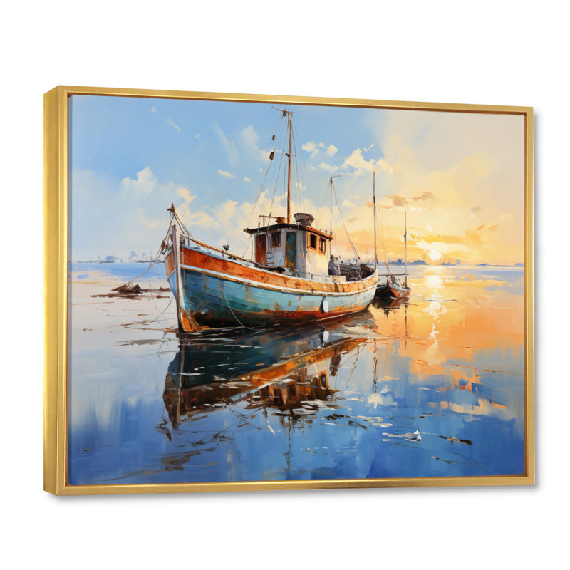 " Boat Seascape Impression V ", 34" H x 44" W x 1.5" D, Gold Floater Framed