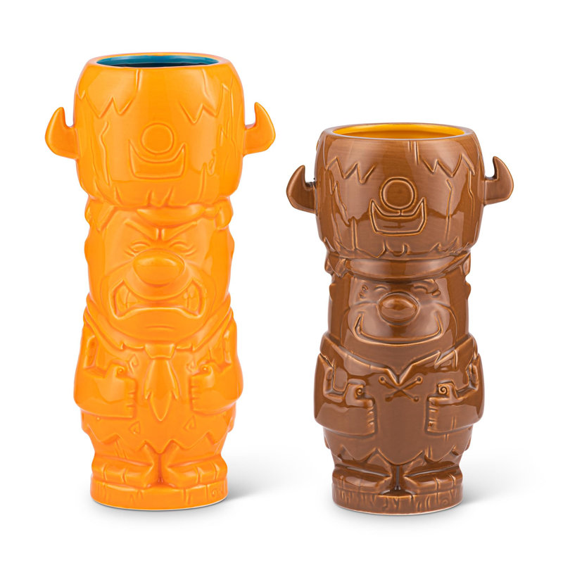 Ensemble de grandes tasses à silex Geeki Tikis | Tasses Fred et Barney | Contient 28 onces