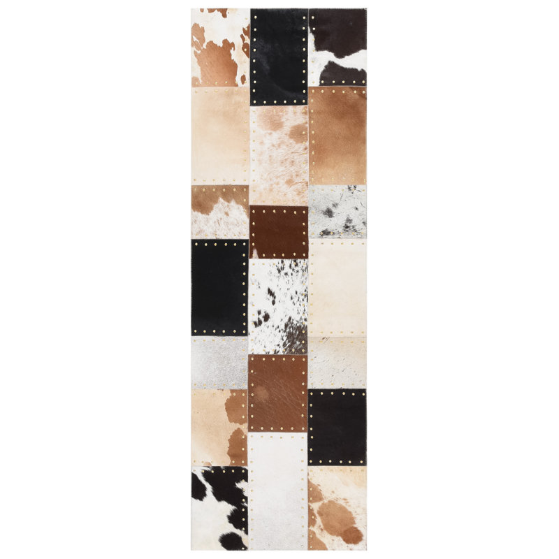 Tapis géométrique en cuir tissé à la main Laurentien , Tapis de couloir 2 pi 3 po x 7 pi