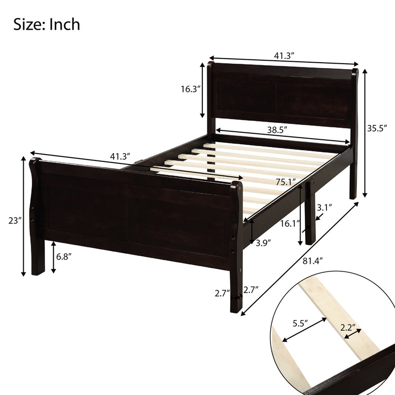 Structure de lit simple en bois: plateforme avec tête de lit et support robuste - Tête de lit solide et sans sommier