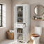 Rangement autoportant pour salle de bain avec 4 portes à charnières, 1 tiroir, tablettes réglables et poignées noires Lron