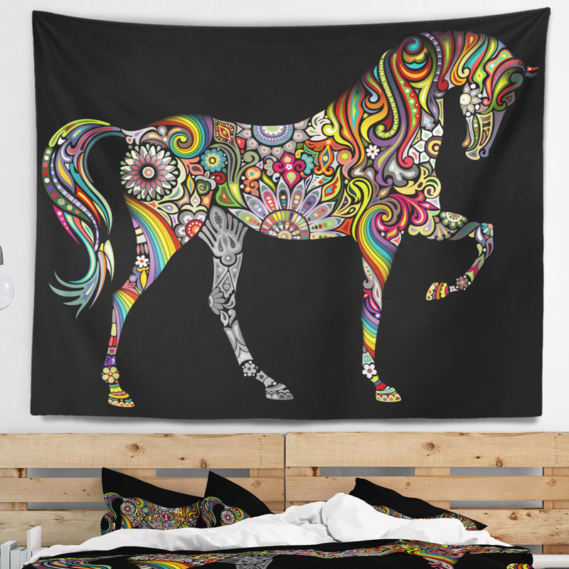 Tapisserie cheval et arc-en-ciel Animal, H 50 po x l 60 po