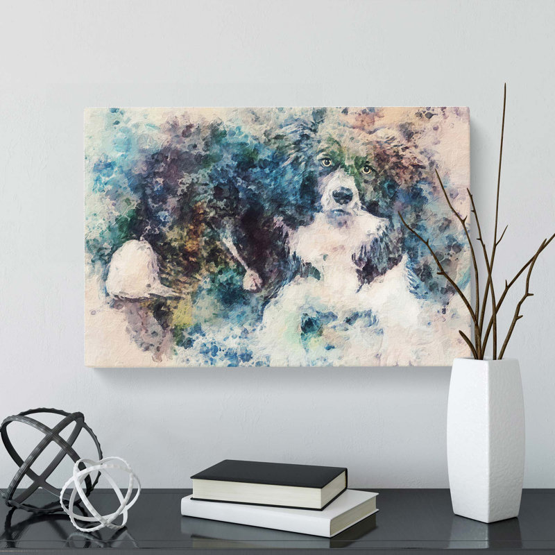 Resting Border Collie Dog In Abstract - Wrapped Canvas, 50cm H x 76cm W x 3cm D