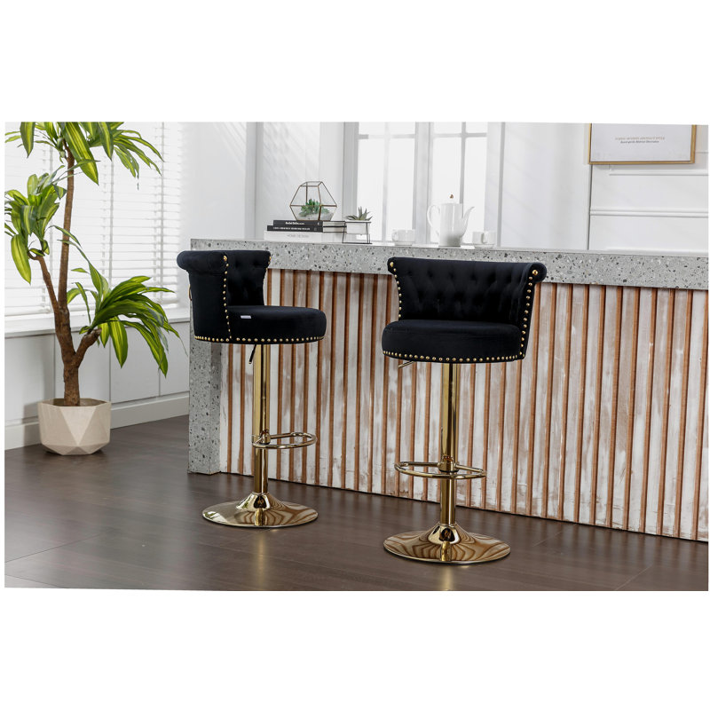 Ensemble 2 pièces de tabourets de bar à hauteur réglable avec repose-pieds, convenant aux cuisines et aux restaurants, Noir