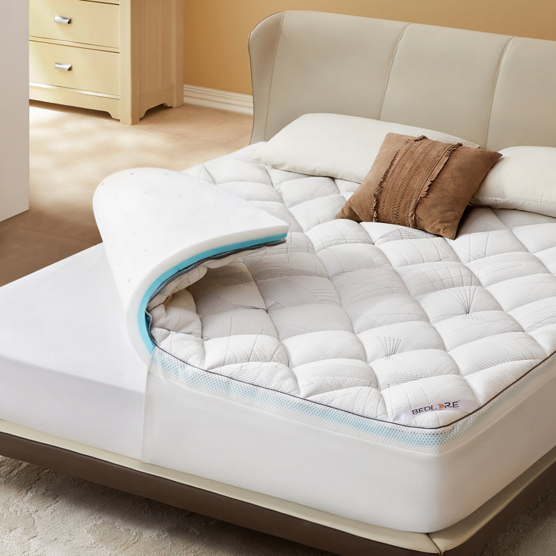 BEDLORE® Dual Layer 4" Memory Foam Mattress Topper with Rayon Bamboo Cover, 2" Memory Foam & 2" Plush Breathable Bamboo Pillow Top with 6-18" Deep Pocket, for Back Pain Relief