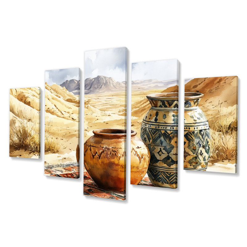 Art marocain brun, poterie, désert, sérénité - ensemble d'art mural marocain