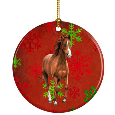 Ornement de noël figurine suspendue en céramique cheval de neige
