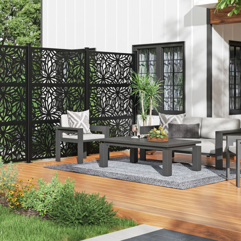 Freesia Black Decorative Screen Panel with Framed Lattice
