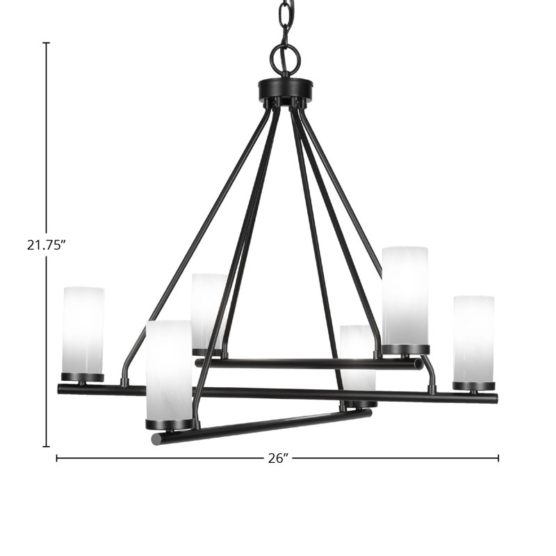 Lustre suspendu 6 lumières avec verre de marbre blanc 2,5 po Trinity, Noir mat