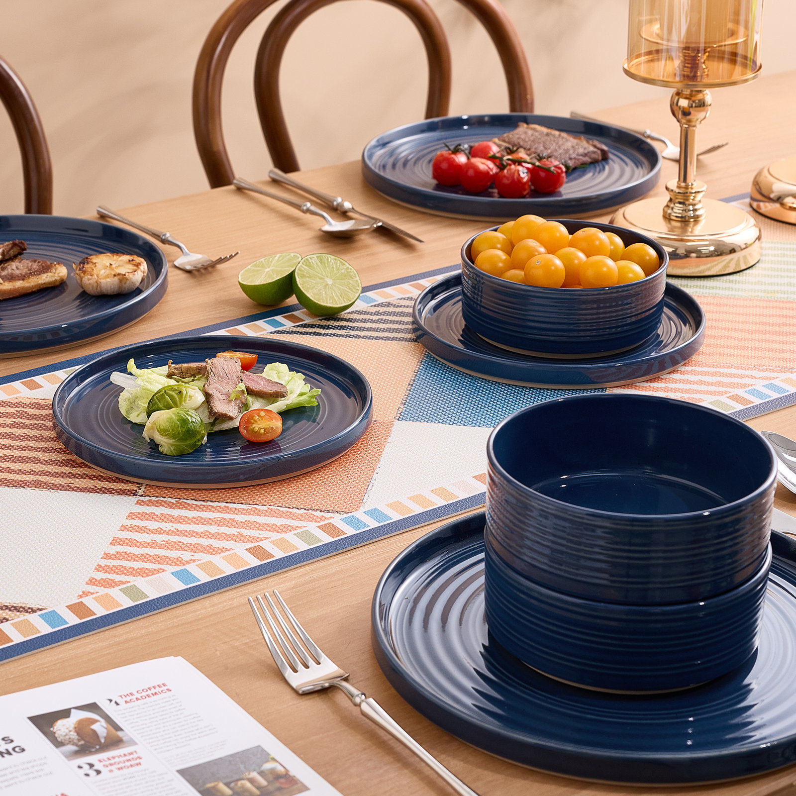 Zaiden Stoneware Dinnerware Set, Abysses Blue