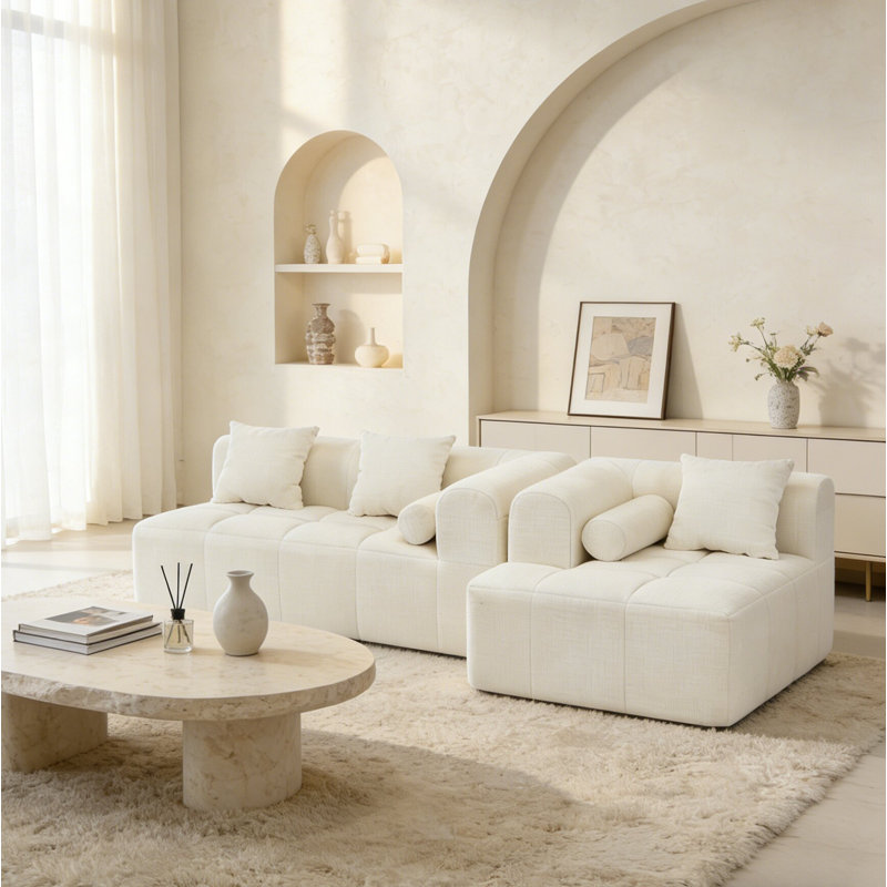 Canapé modulaire rembourré en tissu de chenille moderne et minimaliste, Chenille beige