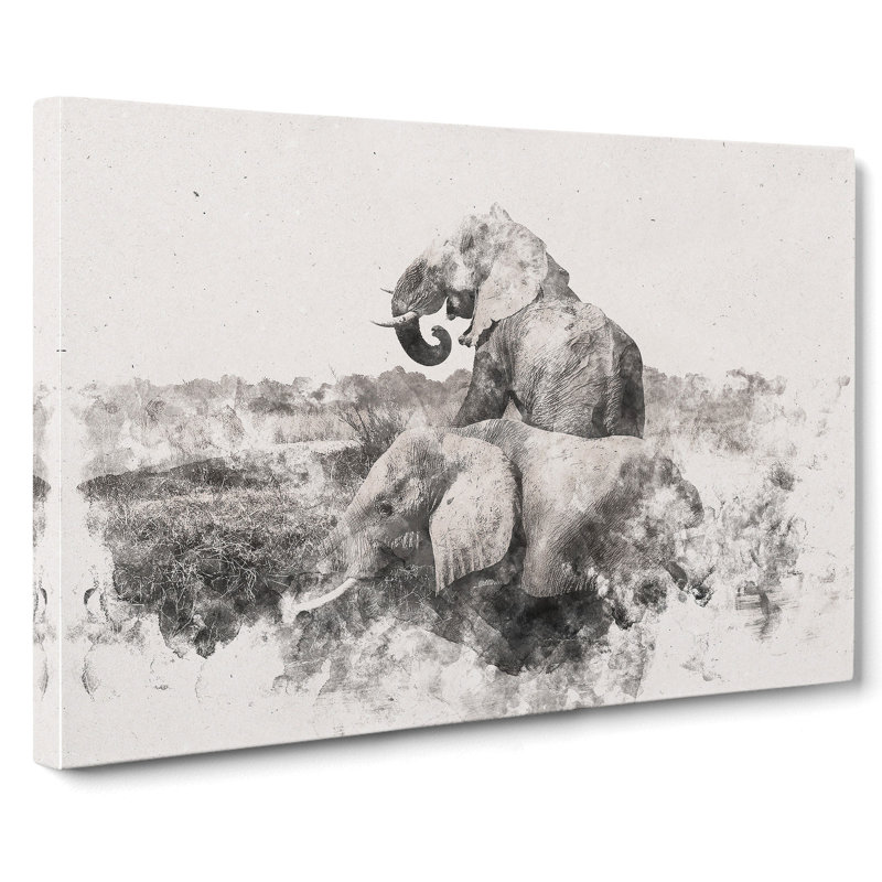 Two Elephants - Wrapped Canvas Print, 40cm H x 60cm W x 3cm D