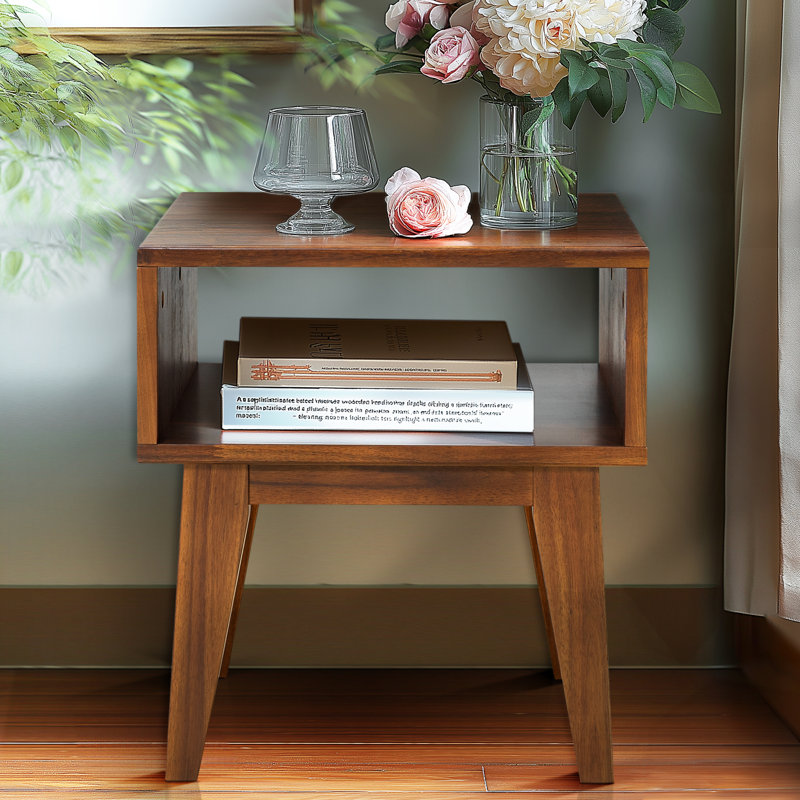 Table de chevet en bois massif Acacia Serena, Noyer