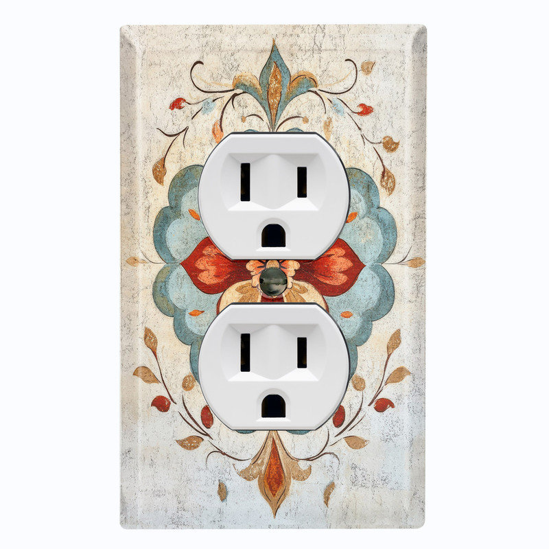 Couvercle de plaque d'interrupteur en métal; US Gang de taille standard - Motif damassé floral, #8 Single Duplex Outlet