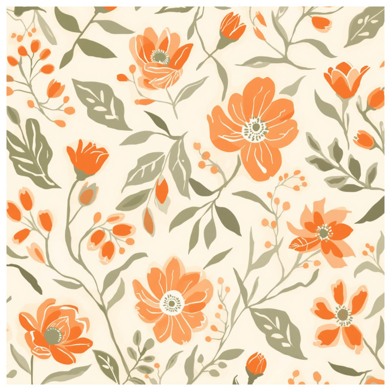Tapisserie murale orange à motif floral - décoration murale florale, 50in H x60in W with 4 Grommets
