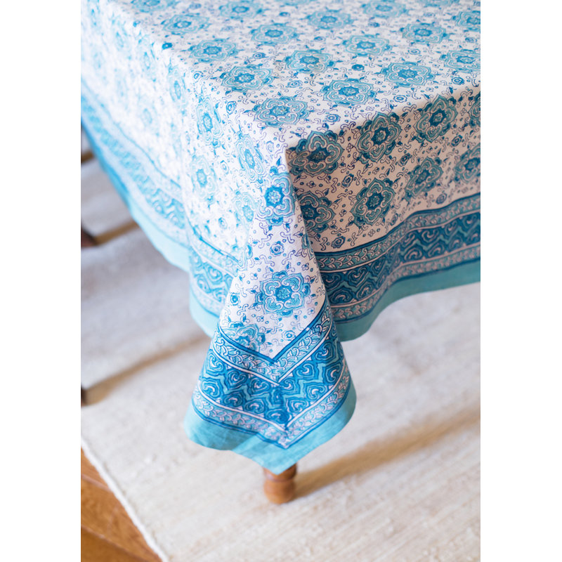 Opperman Floral 100% Cotton Tablecloth, Teal Blue, 108" x 72"