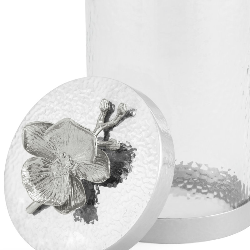 Orchid Kitchen Canister, 10" H x 5.5" W x 5.5" D, White