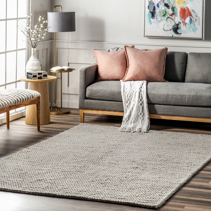 Handmade Braided Wool Light Gray Rug, Square 5'