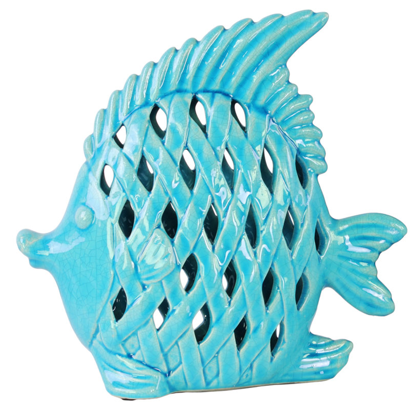 Figurine poisson ange Meier, H 9 po x l 9,5 po x P 4 po, Turquoise