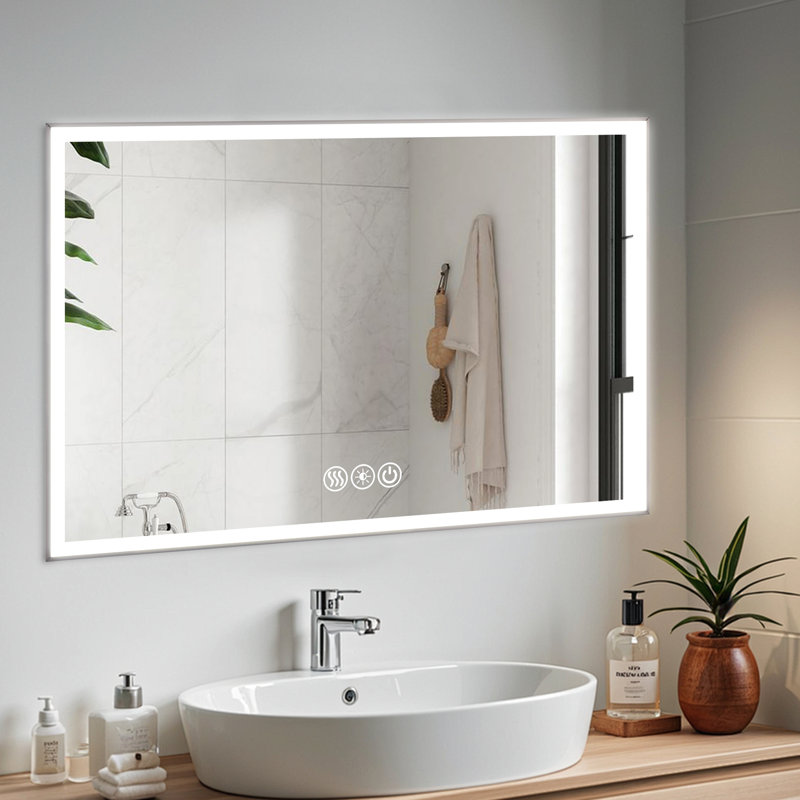 Miroir de salle de bain 48 po x 32 po à DEL, brouillard