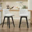 Ensemble de 2 tabourets de bar pivotants à 360°, hauteur comptoir, 63,5 cm (25 po), style ferme moderne, pieds en bois massif et repose-pieds, tabourets de bar pour îlot de cuisine ou pub.-2002951806