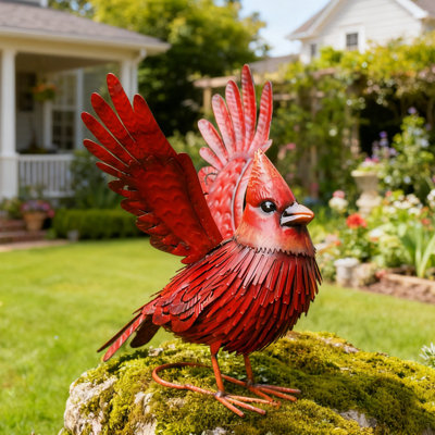 Statue de cardinal rouge en métal de 30 cm (11,8 pouces) pour jardin, terrasse, cour ou pelouse.