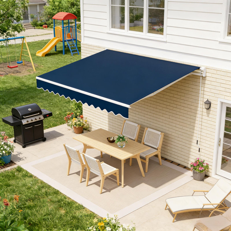 Sun Shade Awning with Manual Crank Handle for Deck, Porch, Balcony, 59" H x 120" W x 96" D