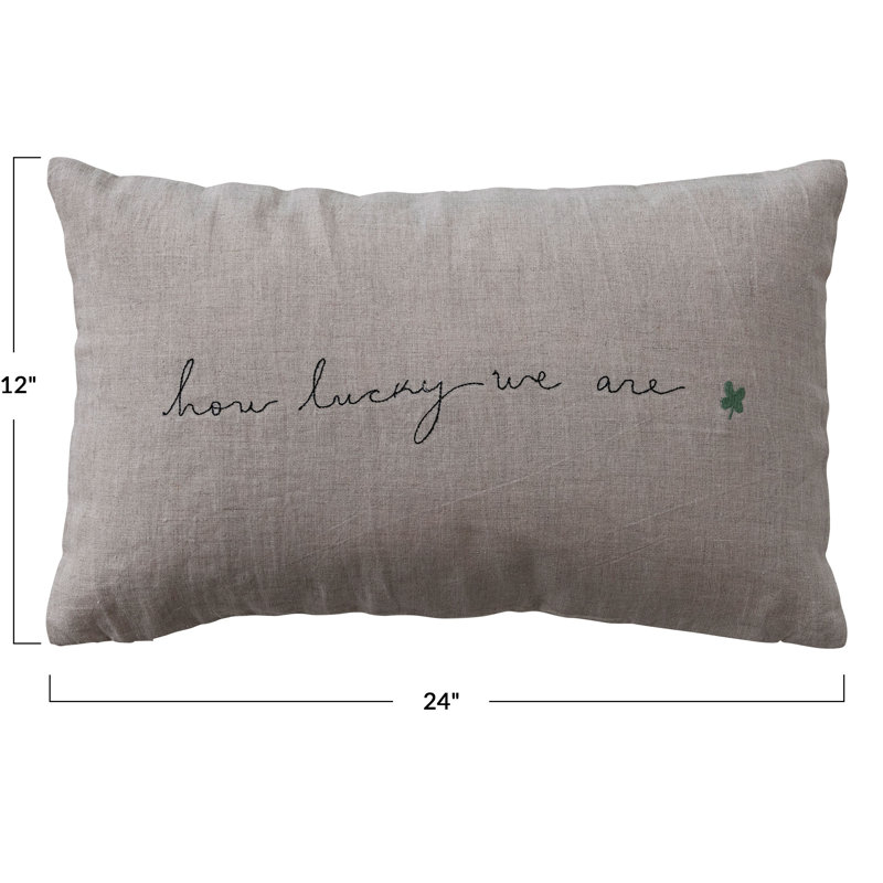 How Lucky We are Embroidered Lumbar Pillow