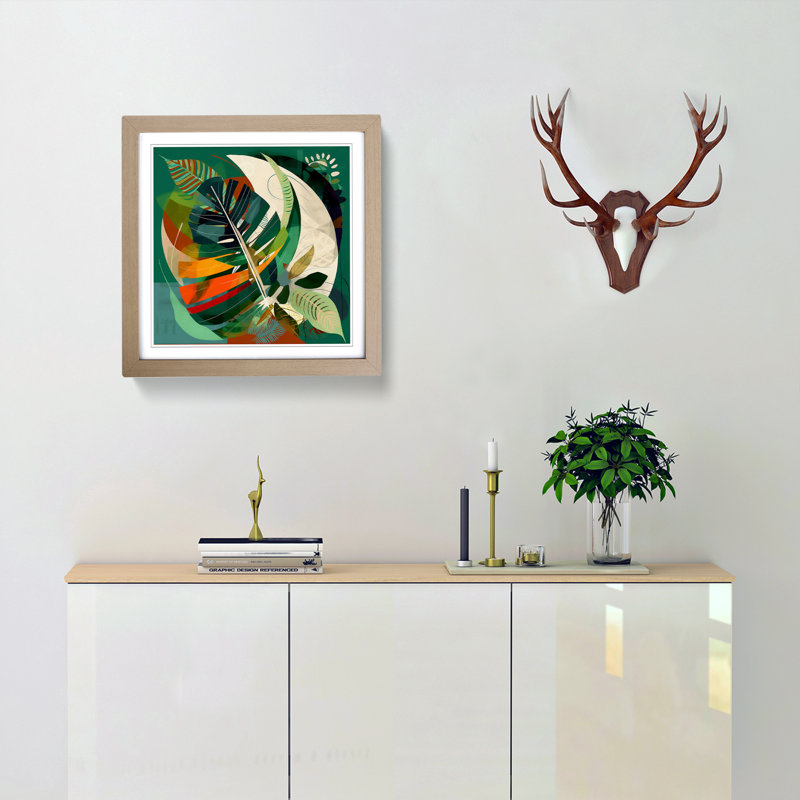 Tropical Leaf Constructivism No.2 - Single Picture Frame Print on Wood, Oak