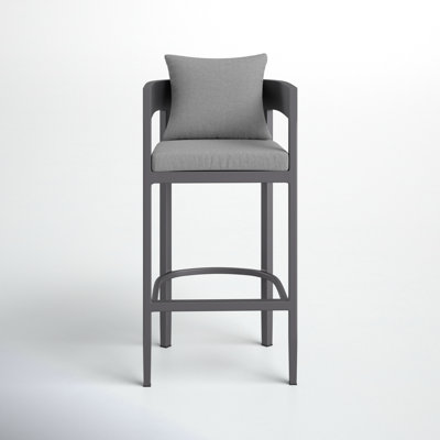 Elza Outdoor Patio Barstool in Aluminum and Gray Cushions by Joss & Main