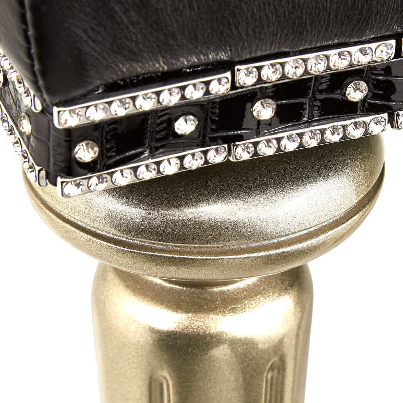 Hollywood Swank Leather Vanity Stool, Platinum Gold/Black