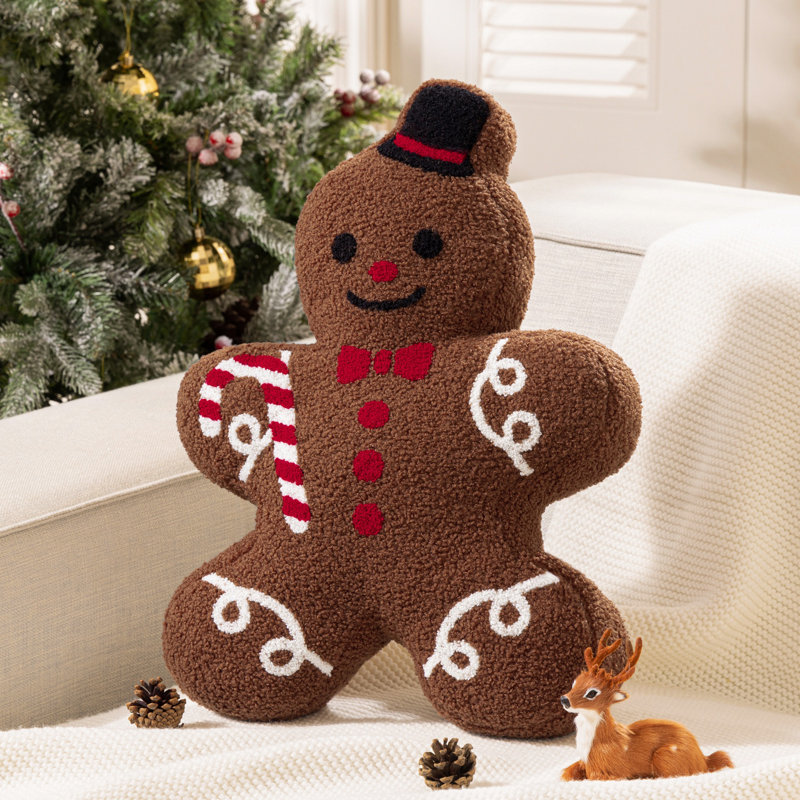 Phantoscope Christmas Series Gingerbread Man Shaped Decorative Pillow, 19" X 13", Dark Coffee, Pack Of 1