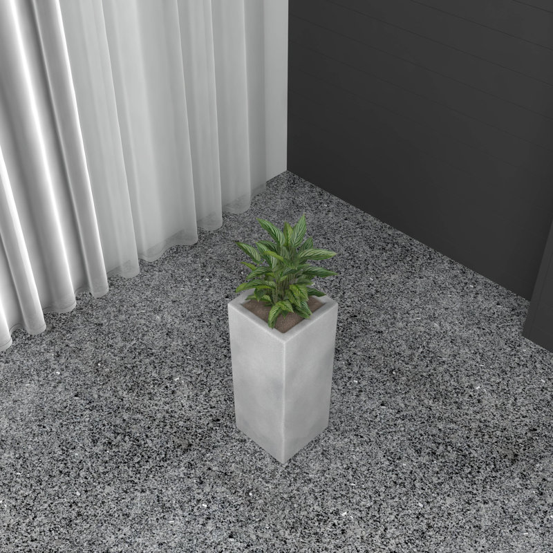 Terra Fiberstone And MGO Clay Planter, Mid-Century Modern Tall Square Planter Pot For Indoor And Outdoor, Aged Concrete
