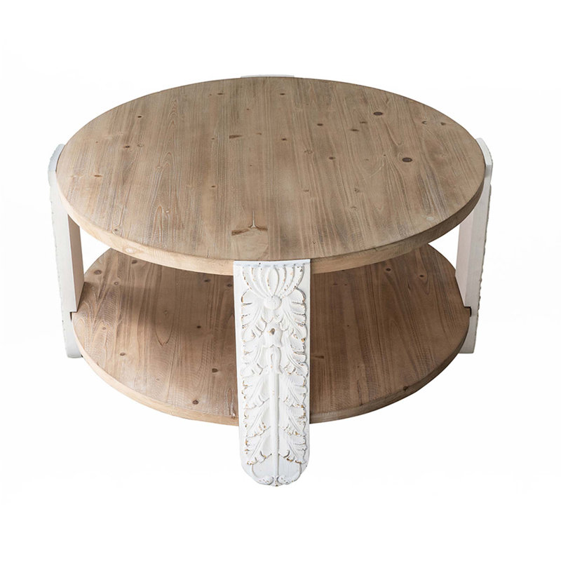 Table basse ronde en bois au fini brun naturel