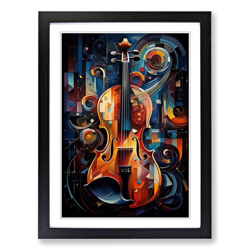 Violin Futurism Art - Framed Print, 46cm H x 34cm W, Black Framed